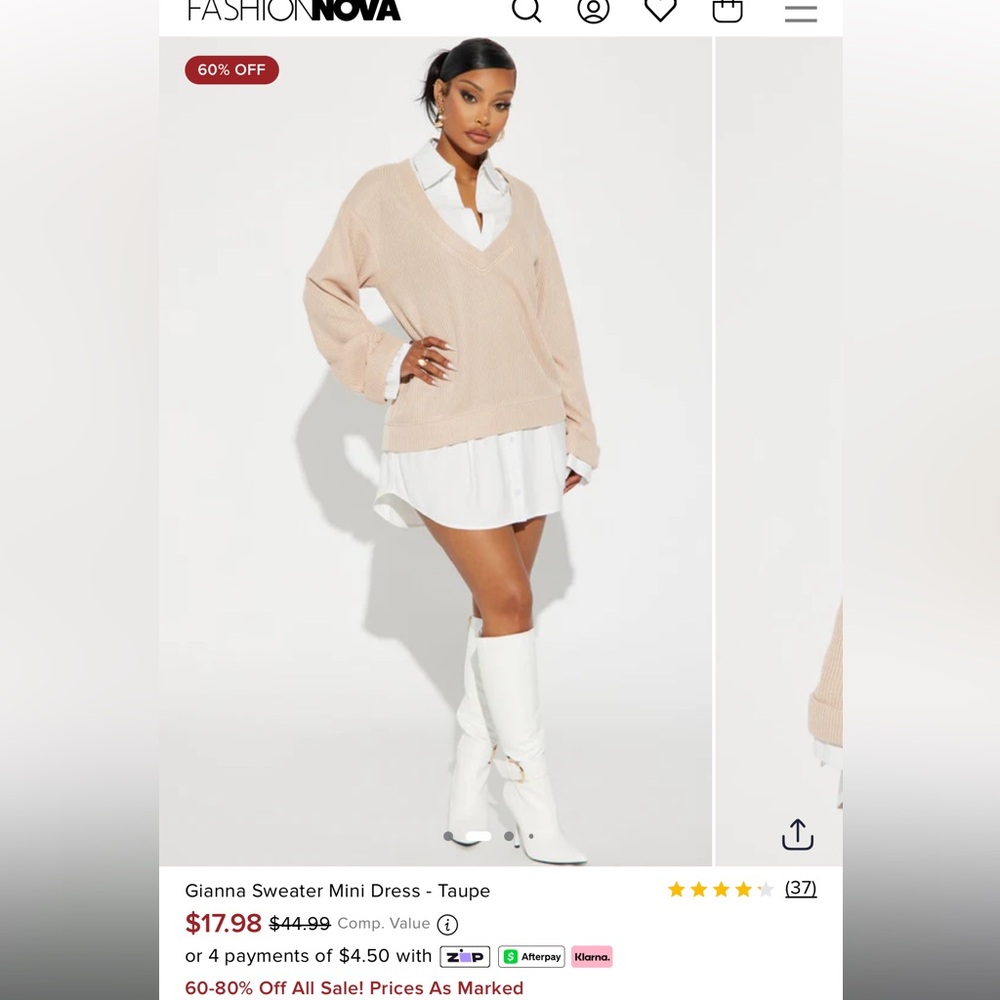 Fashion Nova Taupe Sweater “Gianna” Midi Dress